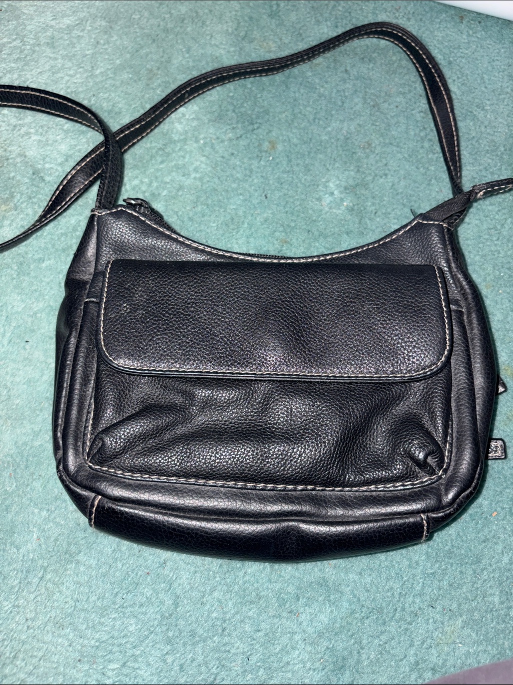 Everyday Black Leather Crossbody Bag With Front Flap